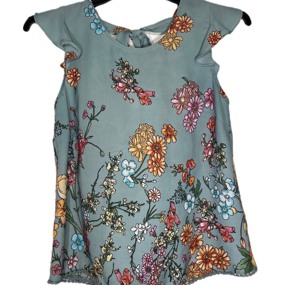 Twine and String Sleeveless Blue Floral Blouse